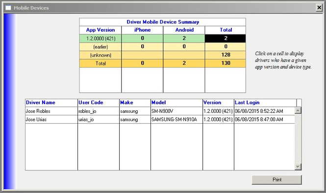 “Admin/Mobile Devices” displays “Mobile Devices” summary